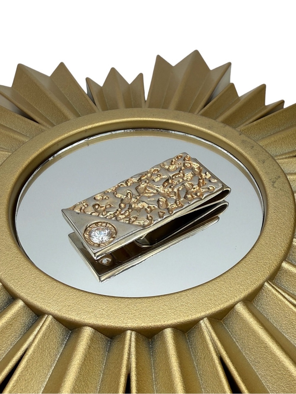 Vintage Lind 14K Gold-Plated Nugget Money Clip w/ Cubic Zirconia Accent- Signed